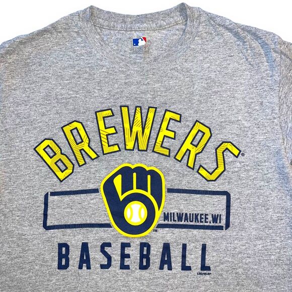 MLB Brewers T Shirt Top Major League Baseball Milwaukee Wisconsin Gray Small - Picture 2 of 6